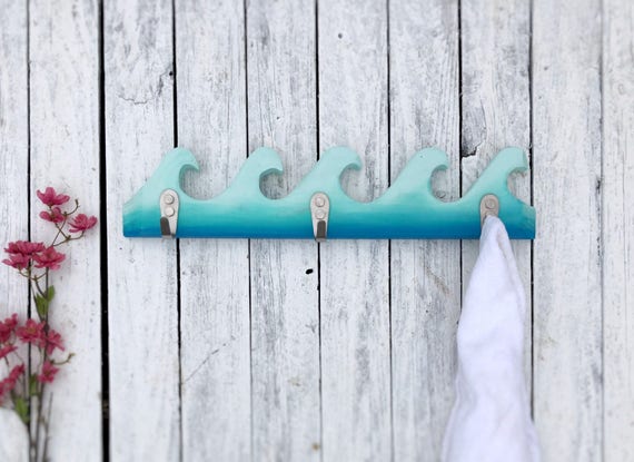 Porte Serviette Vague Manteau Ou Plage Porte Clé Decor Sculpté à La Main Surf Decor Porte De Salle De Bain Decor Vague Océan Piscine Plage