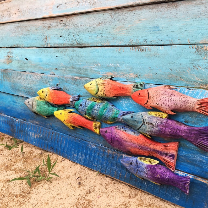 Fish Decor Hand Carved Reclaimed Wood Fish in the Sea Wall Etsy