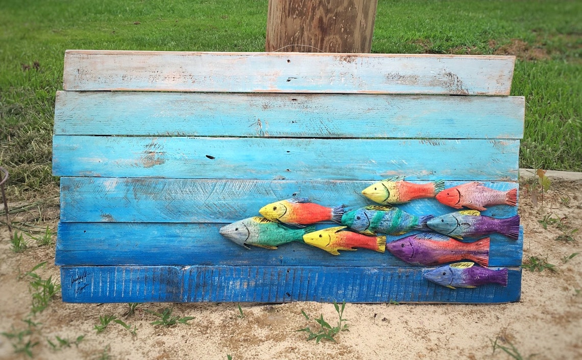 Fish Decor Hand Carved Reclaimed Wood Fish in the Sea Wall Etsy