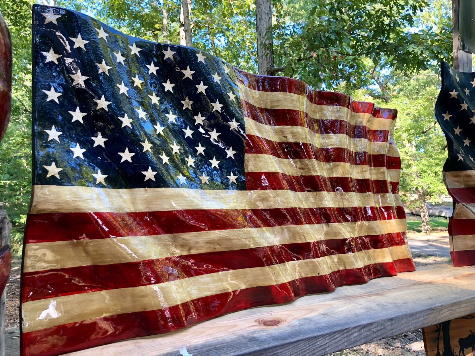 Wood American Flag Hand Carved Wood Wall Hanging Flag Made to Etsy