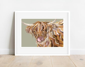 Cheeky Cow Highland Cow Liimted Edition print by Rachel Hunt Illustration