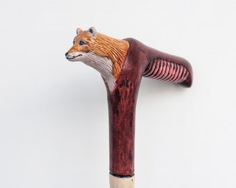 Hand carved wooden cane by cornel tree with fox grip. One of a kind collectible animal canе- custom size