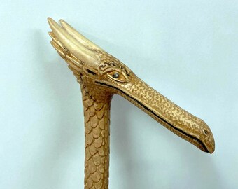 Hand carved wooden cane by cornel tree with Dragon grip. One of a kind collectible animal cane - custom size
