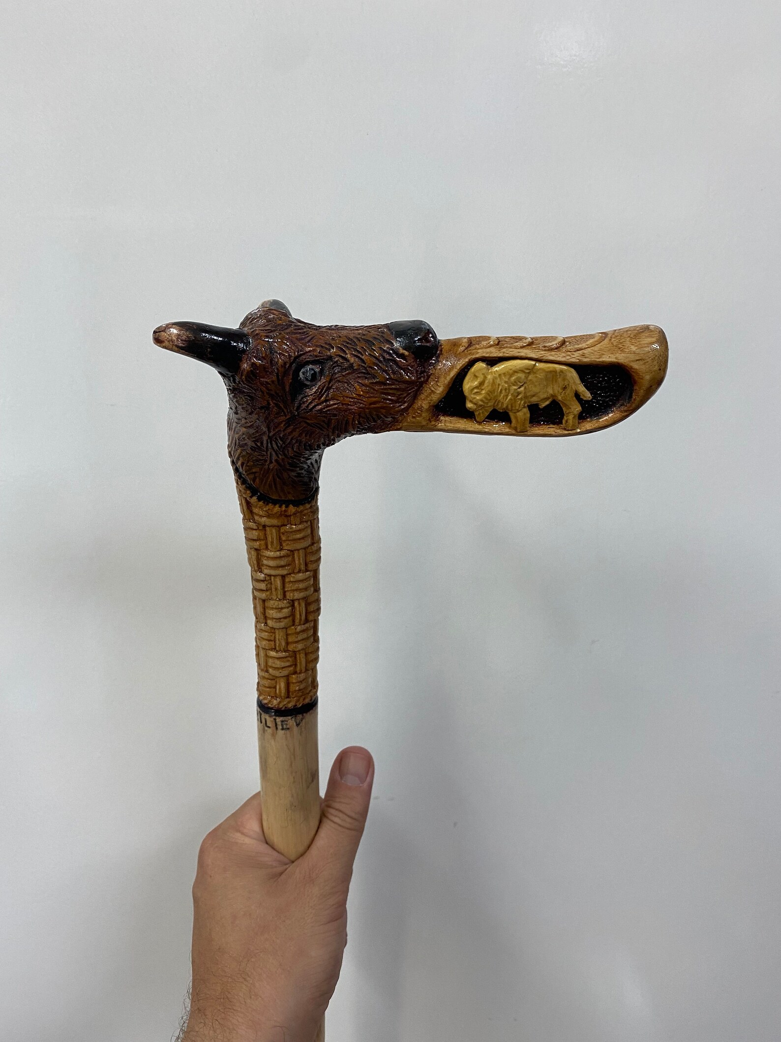 Hand Made Cane With Deer Head and Bison Handle Carvings From Etsy UK