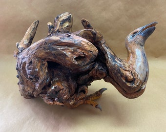 Wooden plastic of vulture bird from the root of a tree - one of a kind!