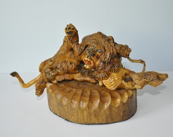 Lion - one of a kind wooden sculpture