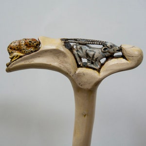 Hand carved wooden cane by cornel tree with hand carved openwork grip. One of a kind collectible animal cane - custom size