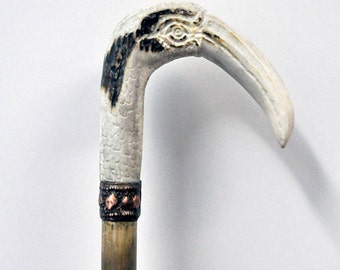 Hand carved cane - antler grip and cornel tree. One of a kind collectible animal cane- custom size