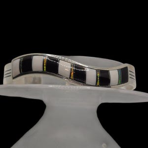 Sterling Silver Black White Onyx Howlite Wave Cuff Braclet with Opal Accents