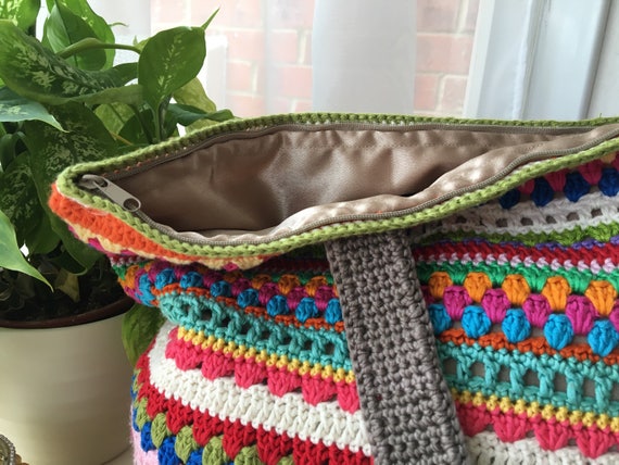 Crocheted Mesh Bag | Cool Tones Striped