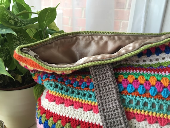 Crocheted Mesh Bag | Cool Tones Striped