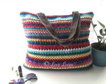 Boho bag,crochet tote bag,stripe bag,crochet stripe bag,bright shoulder bag,tote bag,bright beach bag,crochet shoulder bag,multicolour tote