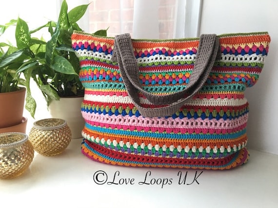 Crocheted Mesh Bag | Cool Tones Striped