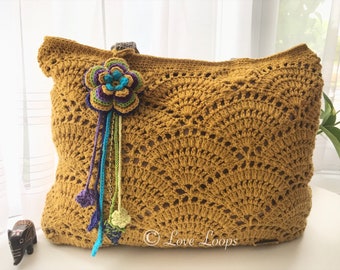 Yellow Crochet Beach Tote Bag, Crochet Tote Bag,Large Beach Bag, Handmade Beach Tote Bag,Crochet Handbag, Crochet Shell Bag