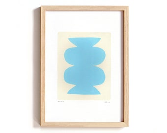 Peinture sur papier - MAYA  - A4 -  Illustration abstraite minimaliste - Bleu Clair