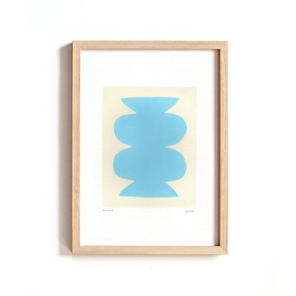 Peinture sur papier - MAYA  - A4 -  Illustration abstraite minimaliste - Bleu Clair