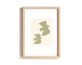 Peinture sur papier -OISEAUX - A4 -  Illustration abstraite minimaliste