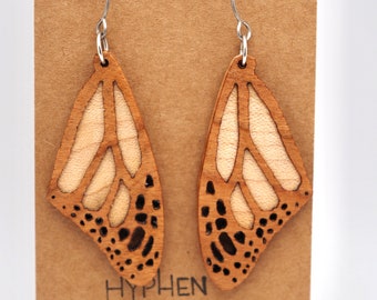 Cherry and Maple Monarch Butterfly Wing Earrings, Creamy White Maple, Bright Cherry, Monarch Earrings