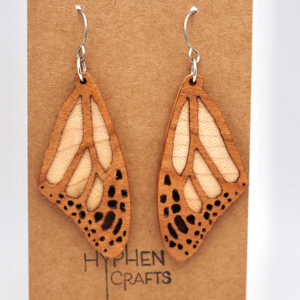 Cherry and Maple Monarch Butterfly Wing Earrings, Creamy White Maple, Bright Cherry, Monarch Earrings