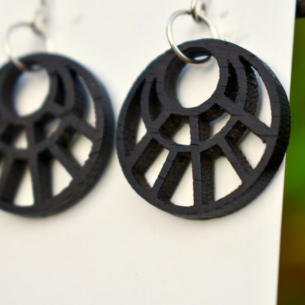 Black Wood Geometric Earrings- Wenge Dark Wood Circle Earrings