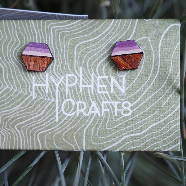 Purple Hexagon Wood Stud Earrings- Bubinga Wood Laser Cut Geometric Studs- Faded Purple Geometric Hexagon Stud Earrings, Ombre Purple