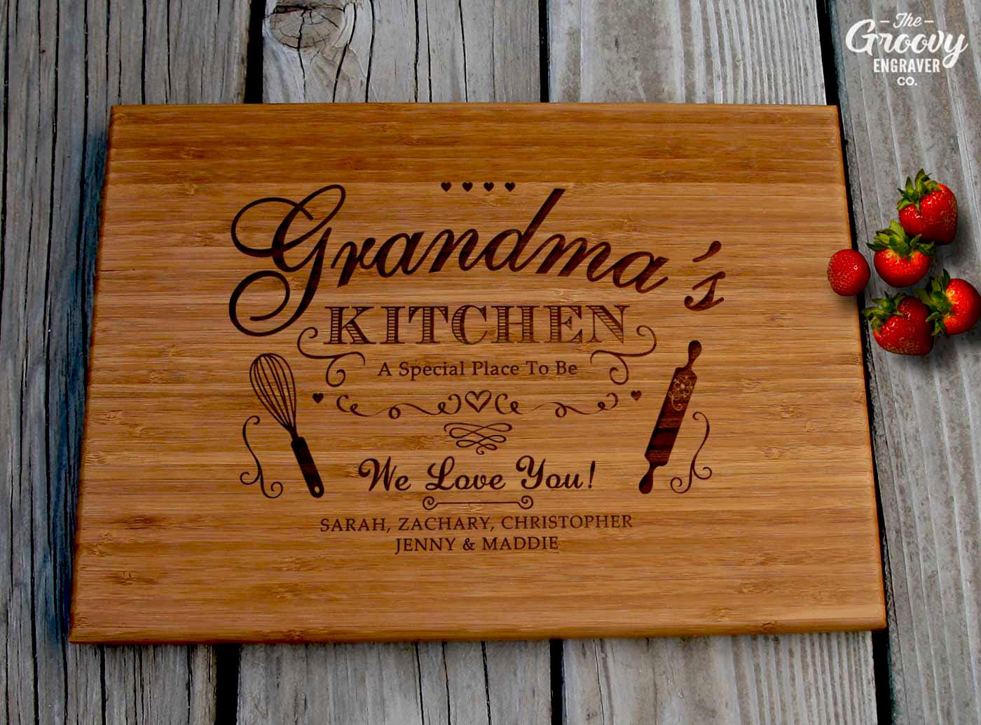 Grandma's Kitchen  Full size 16x12 solid laser etched acacia cutting board  (Copy) — Computer Aided Crafting