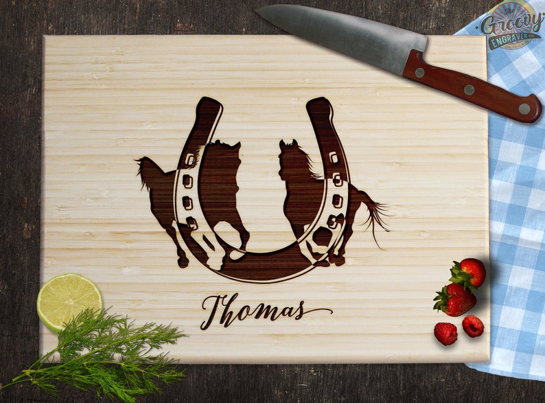 Custom Horse Lovers Engraved Bamboo Cutting Board Equestrian Etsy
