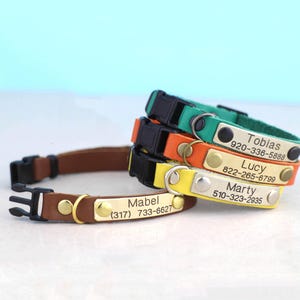Collar de cuero grabado para gato – Nombre personalizado – Cierre de seguridad o estándar – Diseño minimalista hecho a mano