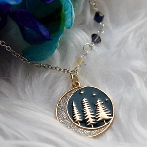 Night Forest Crescent Moon Necklace