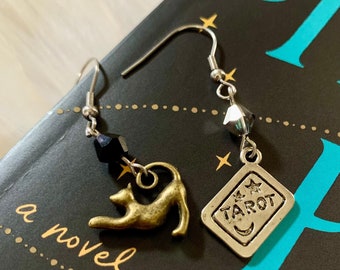 Tarot & Cat Mismatched Dangle Earrings
