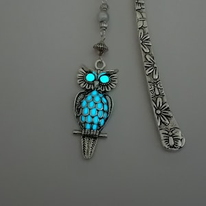 Aqua Glow In The Dark Owl Bookmark