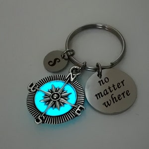 No Matter Where Personalized Keyrings, Glow in the Dark Compass Charm Keyrings