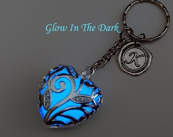 Glow in the Dark Heart Keychain, Personalized gift for girlfriend,  Valentines gift for her, gift for women