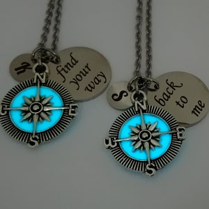 Compass Necklace personalized best friend gifts, Glow in the Dark Friendship Necklace Set of 2