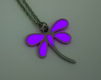 Purple Dragonfly Necklace, Christmas gifts for her, Glow in the Dark pendant