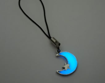 Crescent moon and star cell phone charm, teen girl gifts, purse bag charms, Glow in the Dark