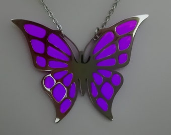 Purple Butterfly Necklace, birthday gifts for her, girlfriend gift, Glow in the Dark