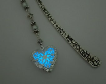 Blue Glow In The Dark Heart Bookmark