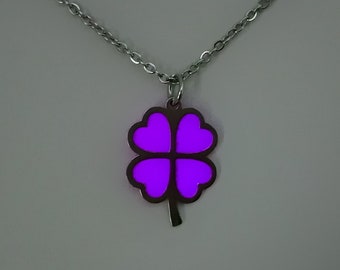 Clover necklace, girlfriend unique gifts for her,  glow in the dark dainty jewelry 24x17mm