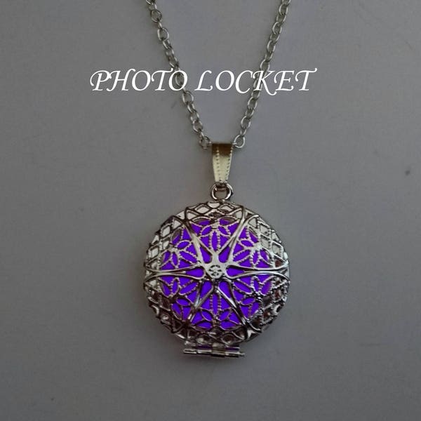 Purple Locket Necklace, Valentines day girlfriend gift, Glow in the Dark mom gift