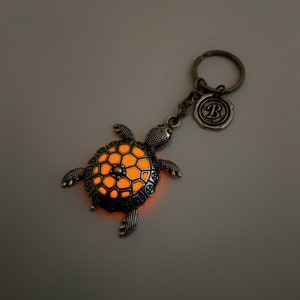 LARGE Personalized Turtle Personalized Keychain, Orange Glow in the Dark Christmas Gifts for Her