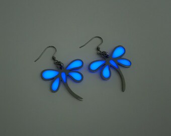 Glow in the Dark Dragonfly Earrings: Stainless Steel Jewelry