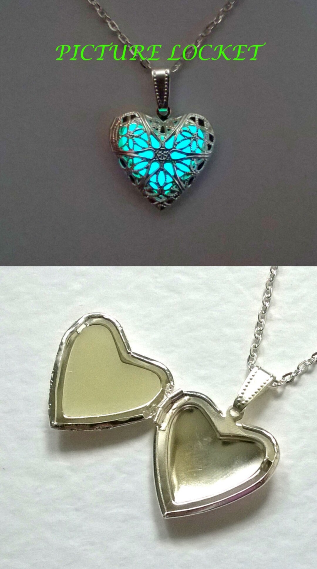 Heart Glow in the Dark Photo Locket AQUA Etsy