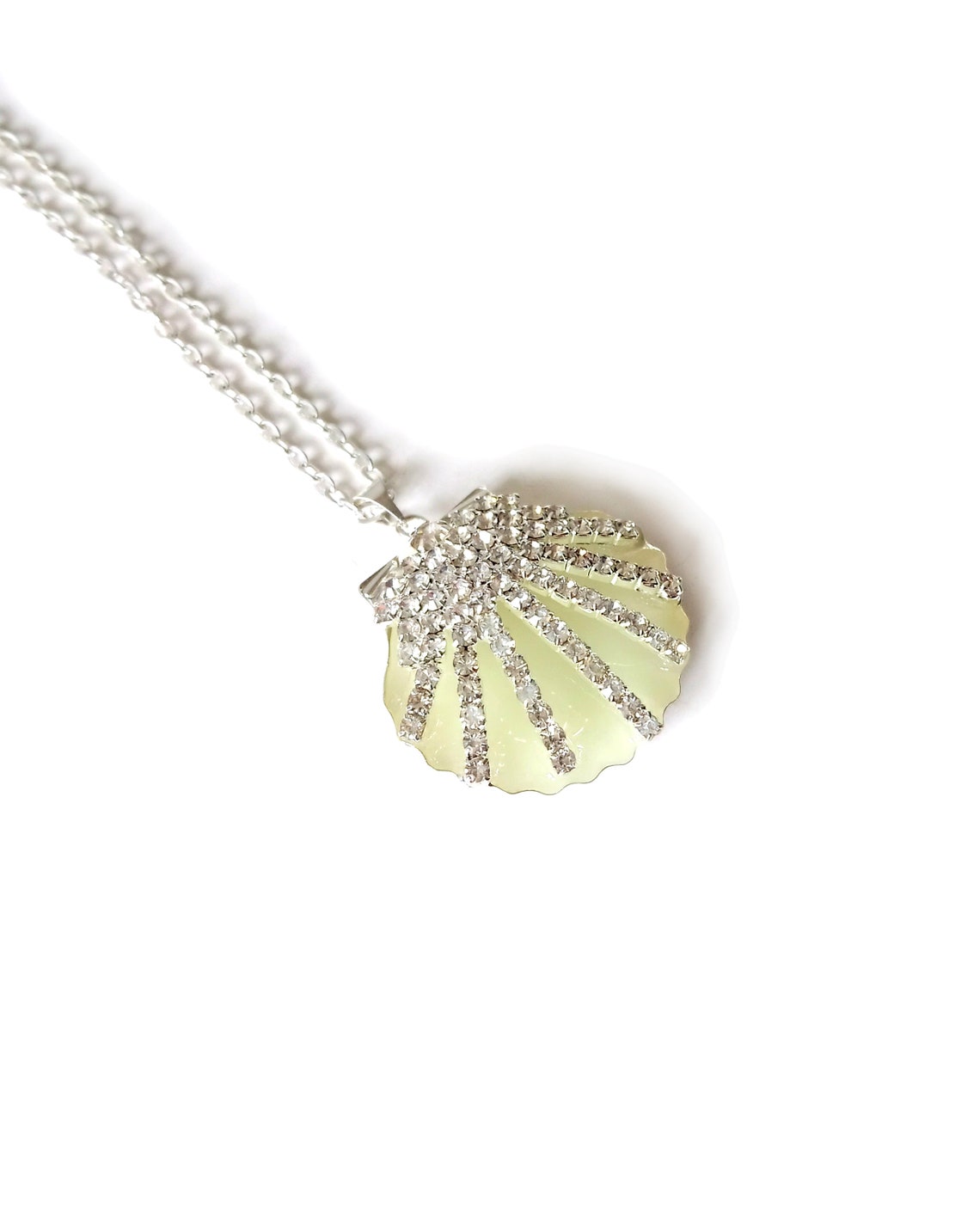 Aqua Glowing Seashell Necklace Glow in the Dark Pendant Etsy