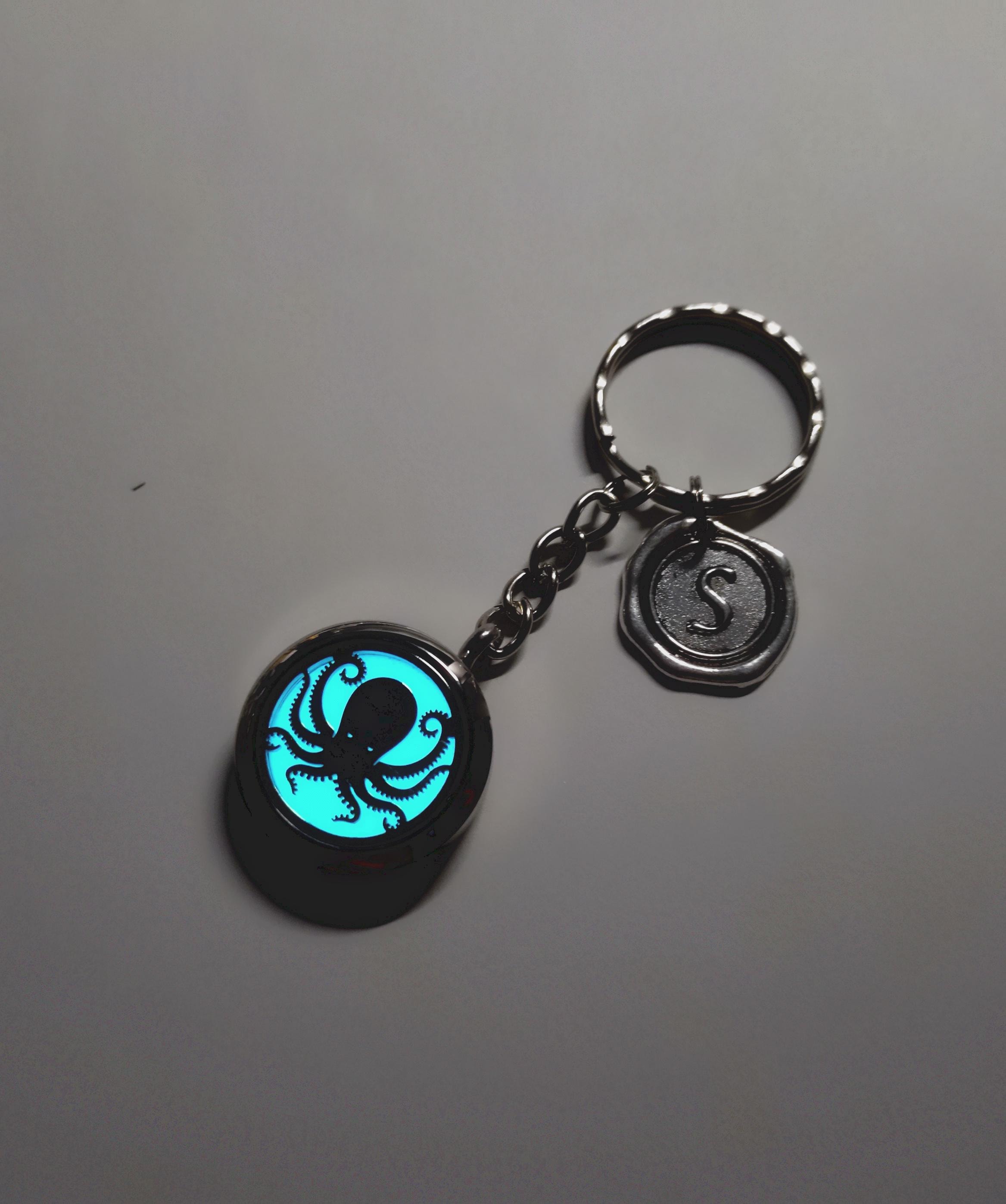 Porte-clé Pieuvre Lumineux - Bleu, Glow In The Dark, Fabriqué En France