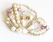 Bead embroidery brooch Butterfly white pink cream handmade embroidered Gifts for her Gift ideas