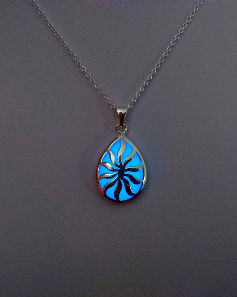 Valentines gift for her Gift For Women Wife Gift Blue Glow In The Dark Teardrop Necklace