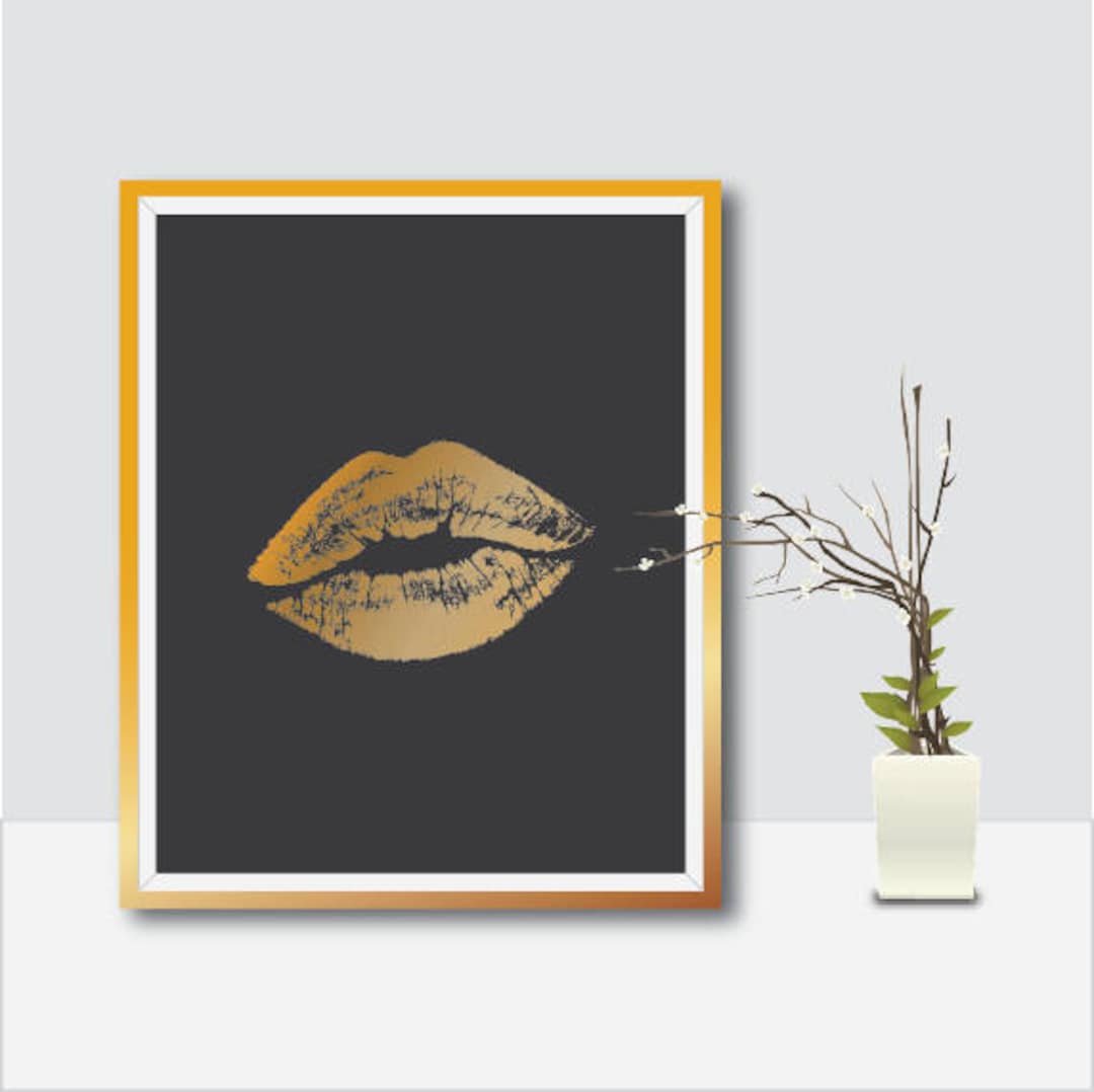 Lips Wall Art Printable Lips Gold Lips Wall Art Lips Print Etsy