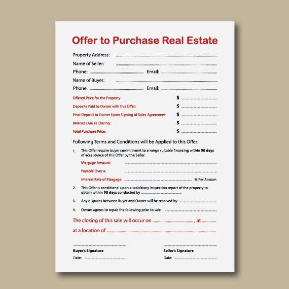 Offer to Purchase Real Estate Form PDF, Real Estate Offer to Purchase