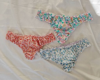 Mia Floral  x3 Thong Set | Sustainable Lingerie | Slow Fashion | Gift Set | 3 Pack | Pants | Patterned | Flower | Ethical Valentines Gift